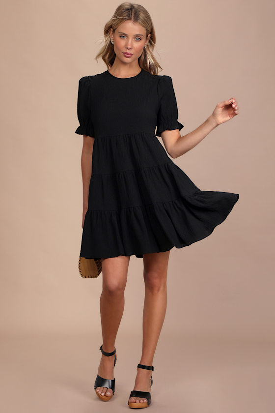Favorite Day Black Puff Sleeve Tiered Mini Dress 6