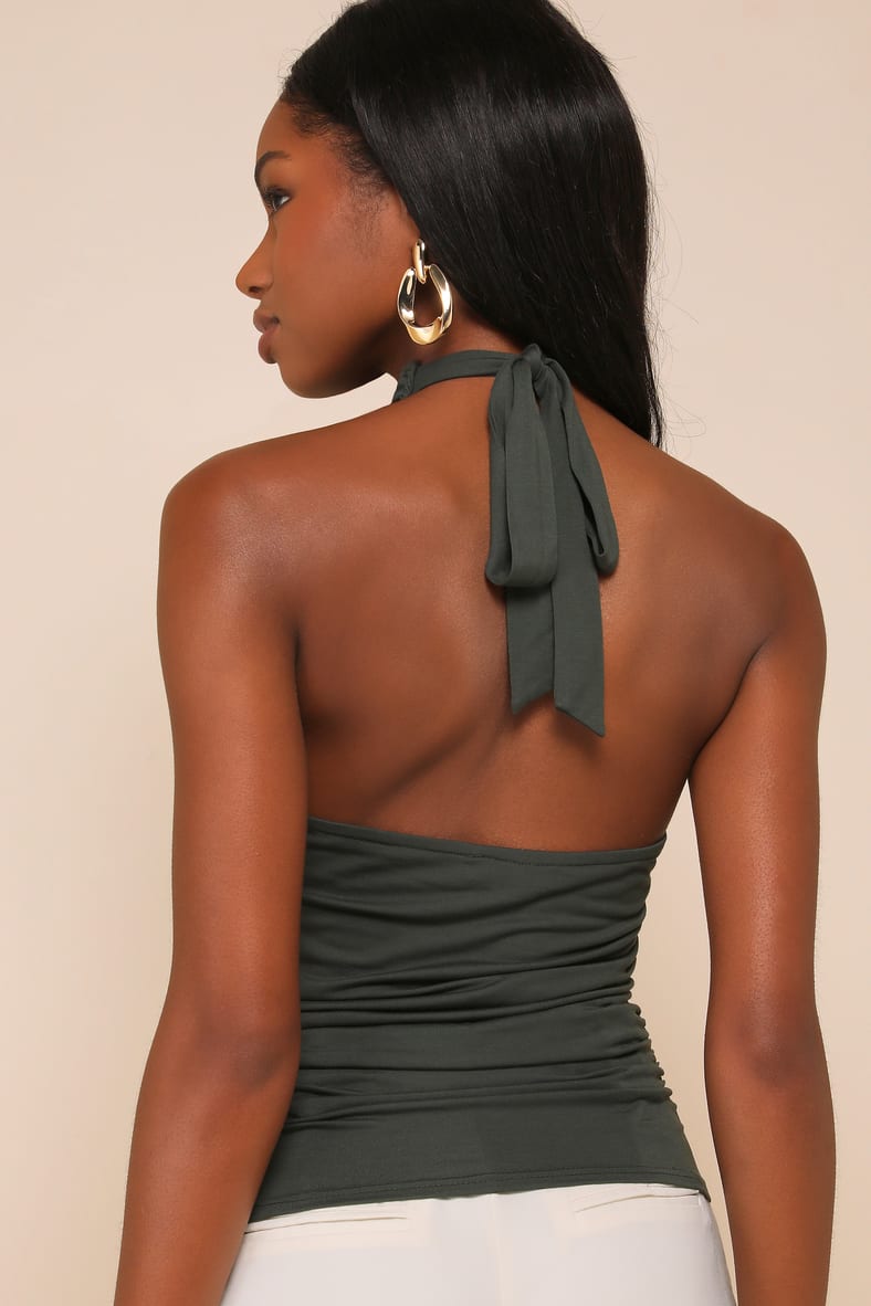 Cute Inspiration Dark Green Sleeveless Halter Top