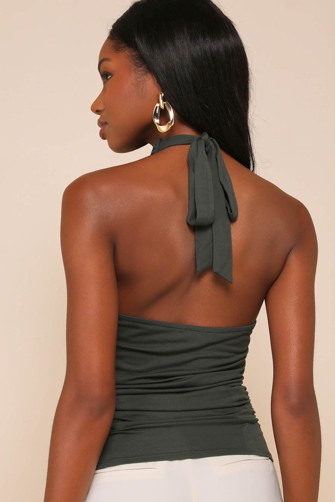 Cute Inspiration Dark Green Sleeveless Halter Top
