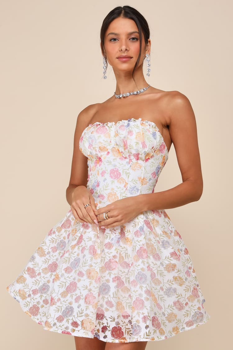 White Burnout Dress - Floral Strapless Dress - Cute Mini Dress - Lulus White Burnout Dress - Floral Strapless Dress - Cute Mini Dress - Lulus