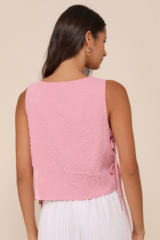 Lulus Flirty Bliss Pink Smocked Side-tie Sleeveless Top In Pink