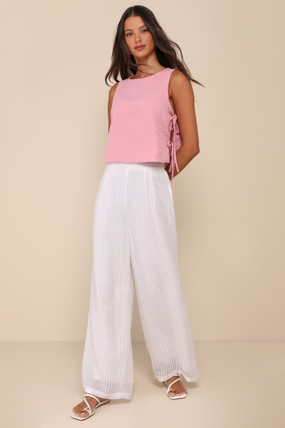 Lulus Flirty Bliss Pink Smocked Side-tie Sleeveless Top In Pink