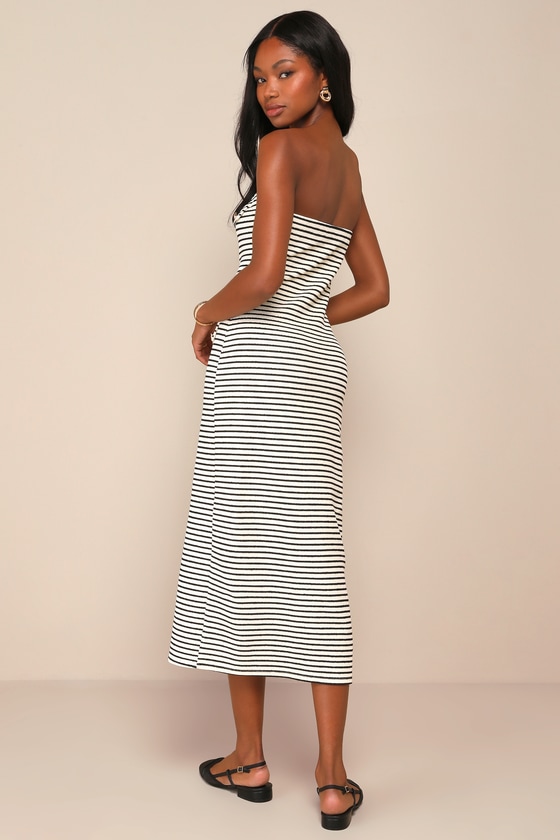 Shop Lulus Momentous Poise Black And Ivory Striped Strapless Midi Dress