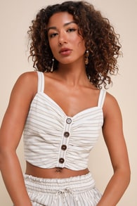 Endless Leisure Beige Multi Striped Cropped Sleeveless Top 1