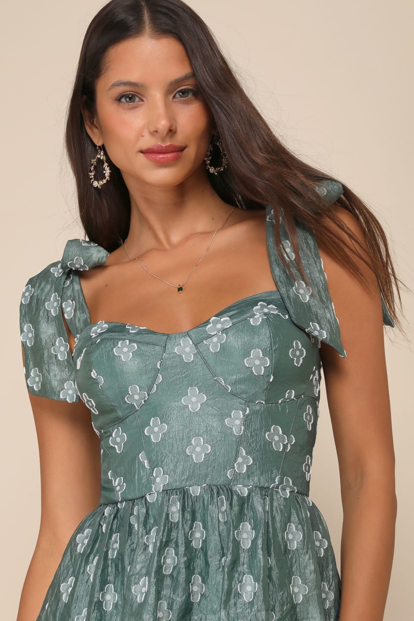 Teal Green Floral Burnout Tiered Midi Dress | Womens | XXL (Available in S, Xl) | 100% Polyester | Lulus