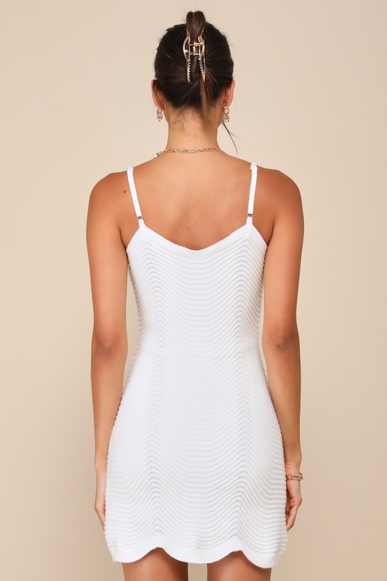Mesmerizing Appeal White Pointelle Knit Bodycon Mini Dress 3