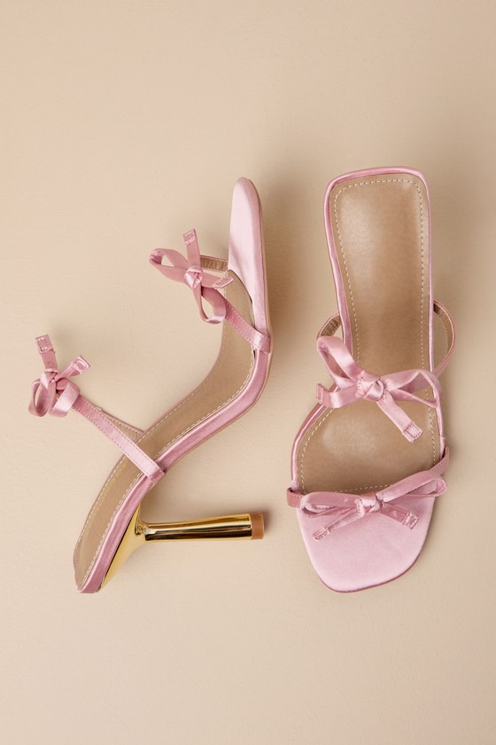 Lulus Trolley Pink Satin Bow High Heel Slide Sandals In Pink