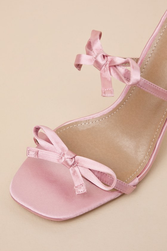 Lulus Trolley Pink Satin Bow High Heel Slide Sandals In Pink