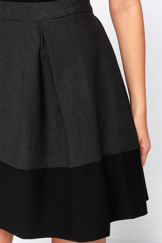 Chic Grey Skirt Grey and Black Skirt Color Block Skirt Skater Skirt 43.00