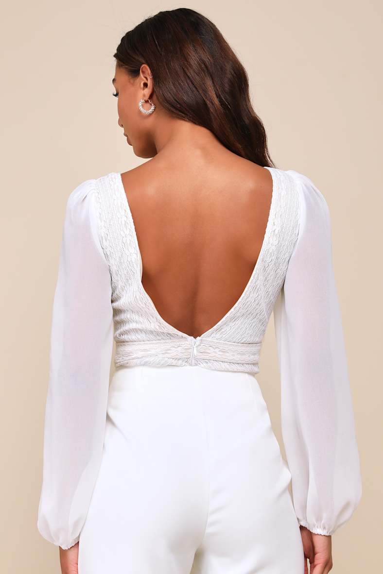 Delightful Option White Lace Balloon Sleeve Bodysuit