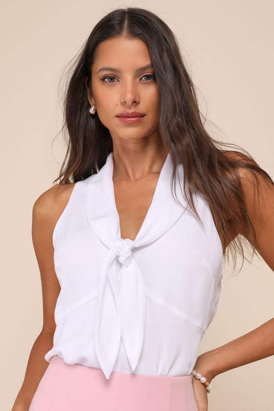 Classy Essence White Tie-Neck Sleeveless Top 1