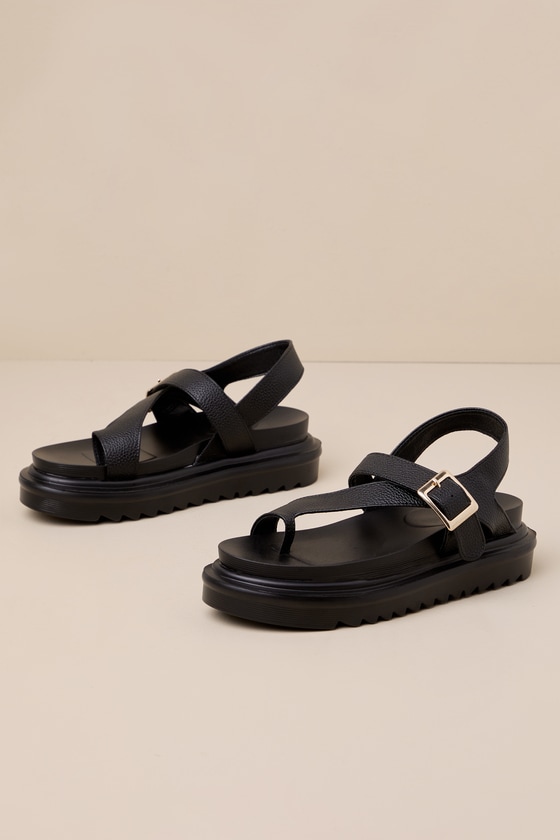 Kason Black Flatform Ankle Strap Sandals