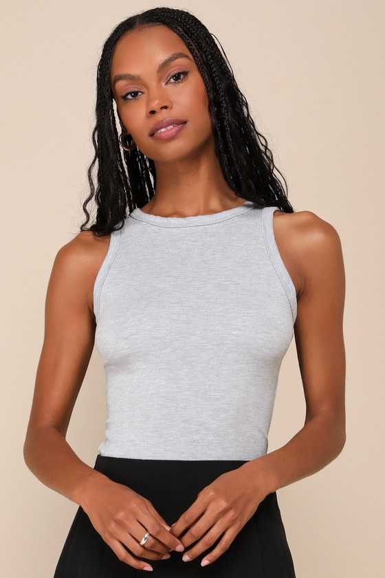 Heather Grey Tank Top - Crew Neck Tank Top - Jersey Knit Heather Grey Tank Top - Crew Neck Tank Top - Jersey Knit