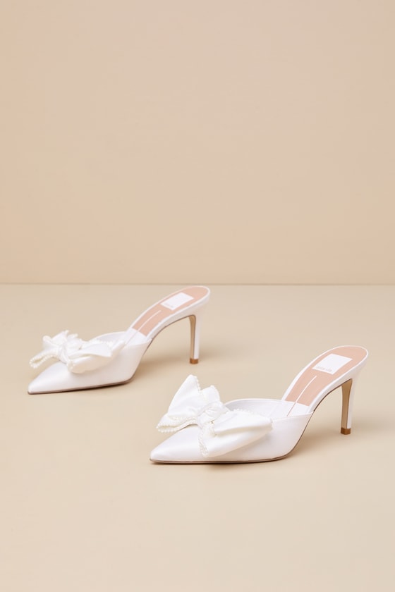 Kayli Vanilla Pearls Bow Pointed-Toe Mule Pumps 1