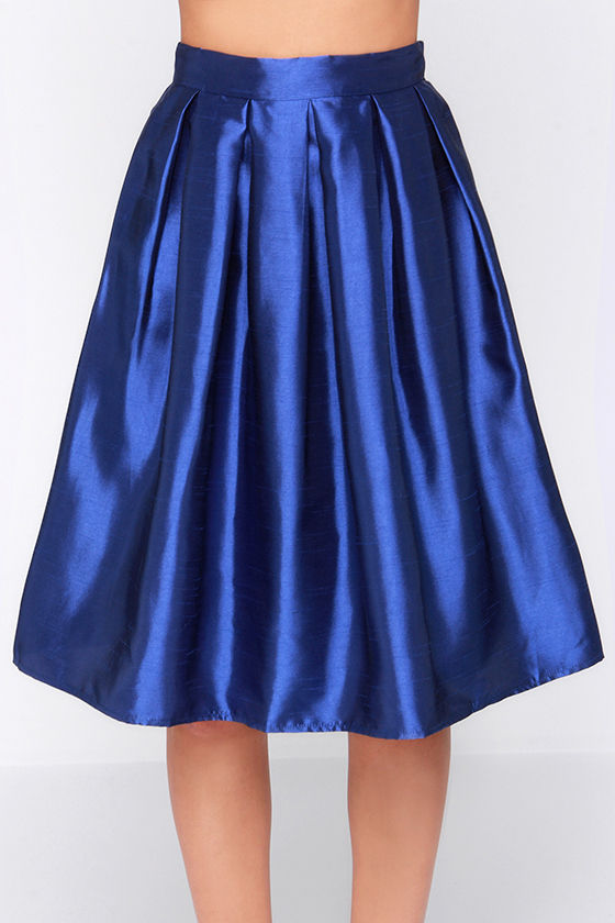 Royal Blue Skirt Midi Skirt Pleated Skirt 34.00