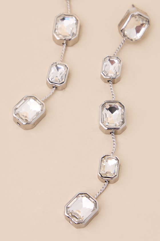 Stunning Silver Crystal Drop Dangle Earrings – Sparkly Chain Tassel Style, UK Seller
