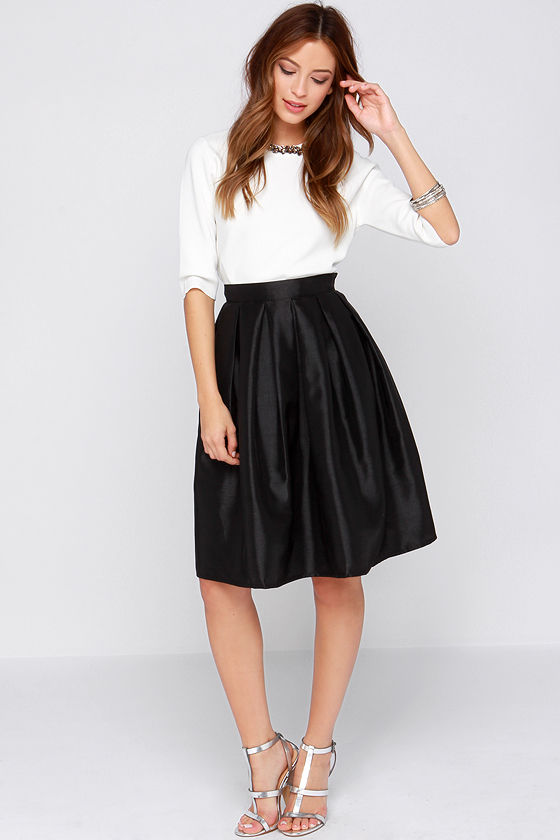 Chic Black Skirt - Midi Skirt - Skater Skirt - Pleated Skirt - $34.00