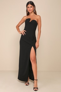 Iconic Excellence Black Strapless Asymmetrical Column Maxi Dress 1