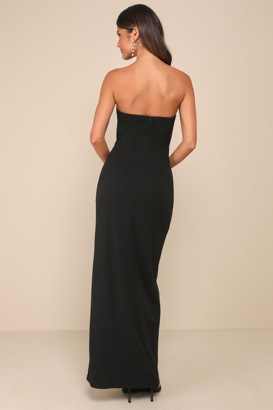 Lulus Iconic Excellence Black Strapless Asymmetrical Column Maxi Dress In Black