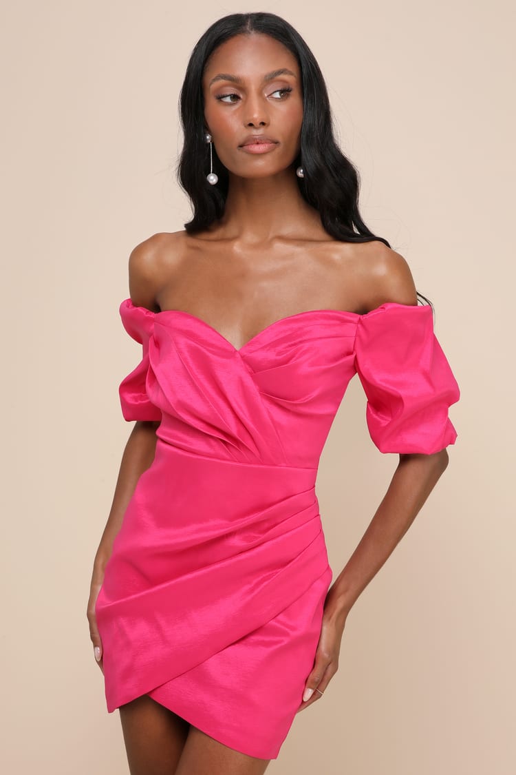 Dark Pink Cocktail Dress Hot Pink Satin Wedding Cocktail Dresses