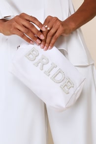 Wedded Beauty White Pearl Bride Cosmetic Pouch 1