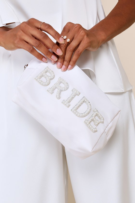 Wedded Beauty White Pearl Bride Cosmetic Pouch 1