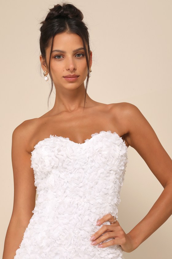 Lulus Gorgeous Mentality White 3d Floral Strapless Midi Dress In White