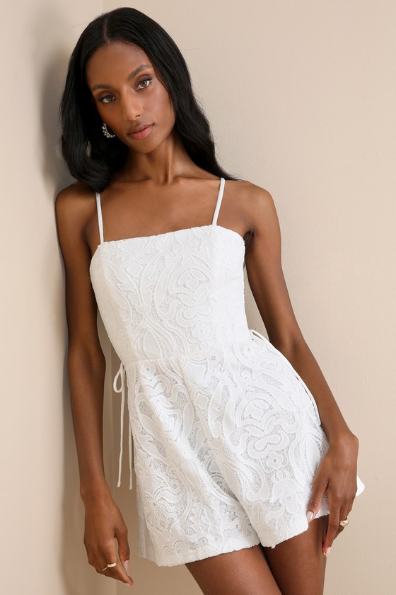 White Lace Romper - Sleeveless Lace-Up Romper - Romper - Lulus