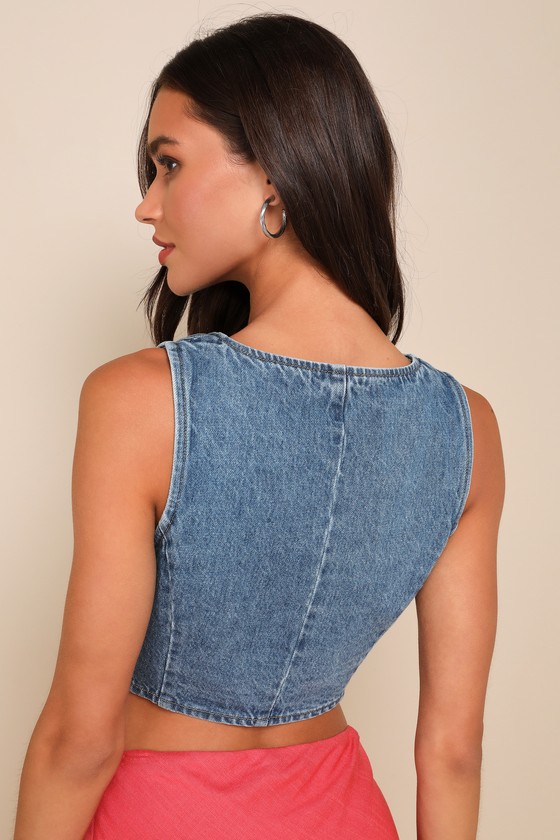 Enviably Trendy Medium Wash Denim Vest 3
