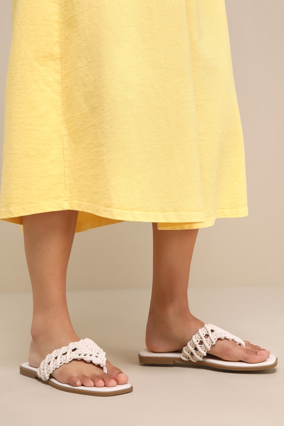 Lulus Alohi Bone Macramã© Woven Flat Thong Sandals In White