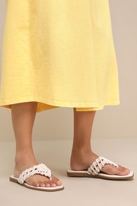 Alohi Bone Macramé Woven Flat Thong Sandals 1