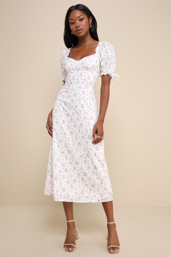 Certified Charmer Ivory Burnout Floral Puff Sleeve Midi Dress 1
