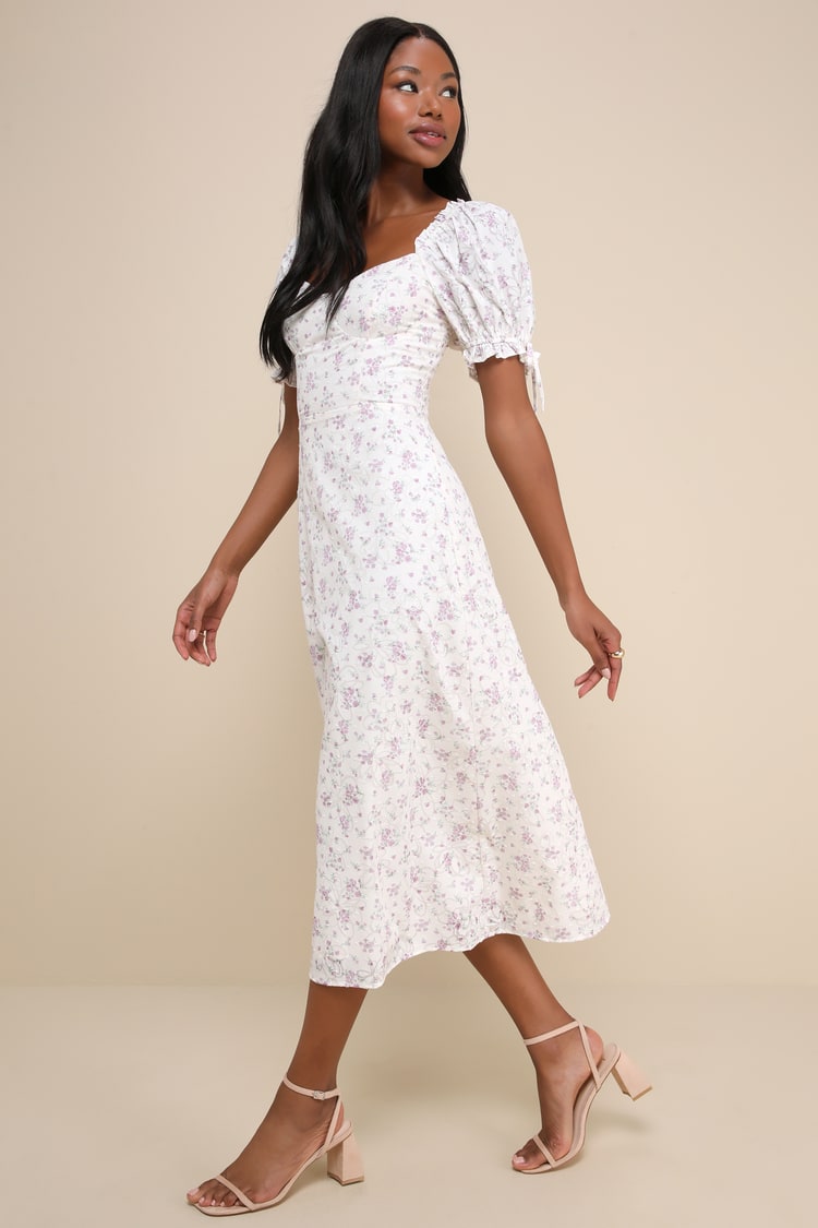 Certified Charmer Ivory Burnout Floral Puff Sleeve Midi Dress