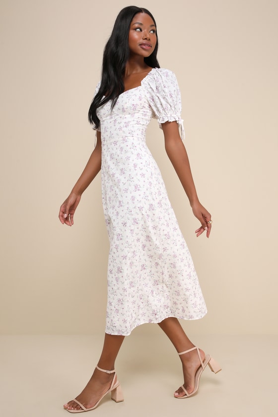 Certified Charmer Ivory Burnout Floral Puff Sleeve Midi Dress 2