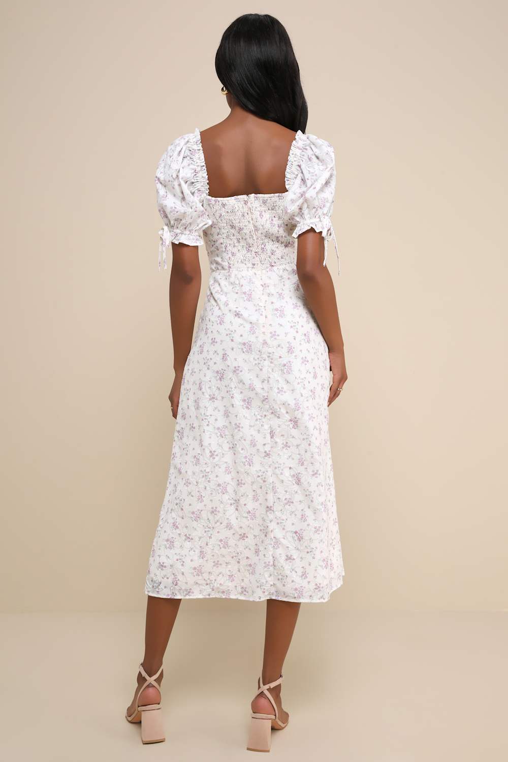 Certified Charmer Ivory Burnout Floral Puff Sleeve Midi Dress