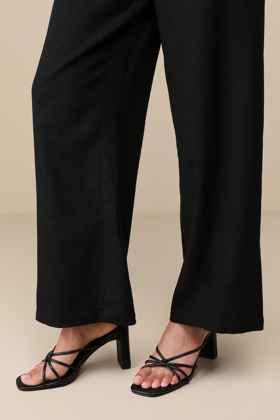Portny Black Strappy Knotted High Heel Slide Sandals 1
