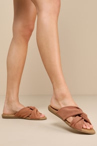 Santana Camel Suede Slide Sandals 5