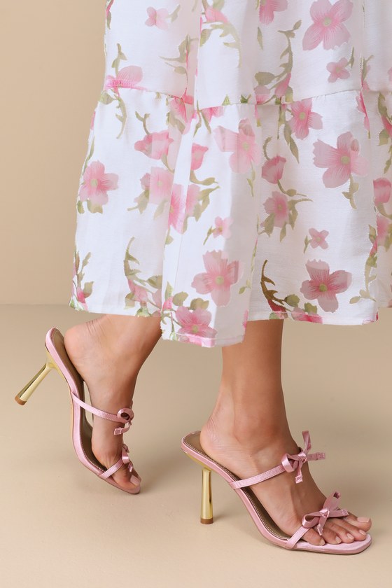 Lulus Trolley Pink Satin Bow High Heel Slide Sandals In Pink
