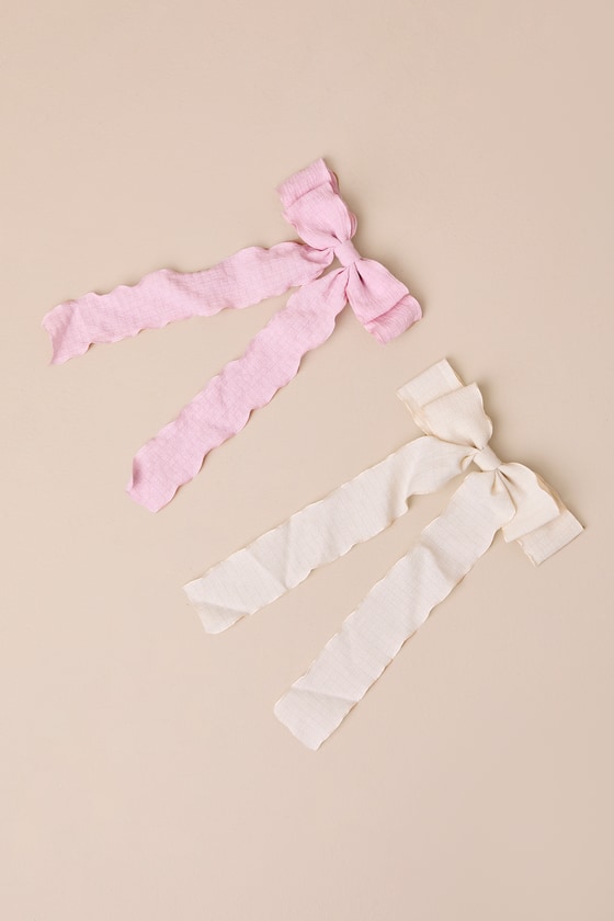 Immensely Sweet Pink and Ivory Bow Hair Clip Set 1