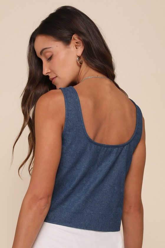 Darling Outfit Dark Wash Denim Bow-Front Sleeveless Crop Top 2