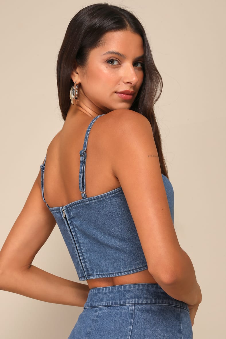 Poised Pairing Medium Wash Denim Two-Piece Midi Dress