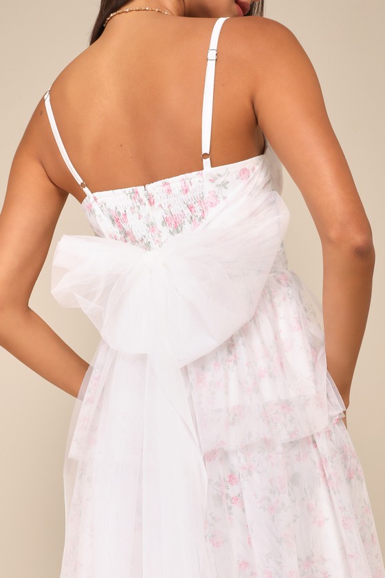 Lulus Romantic Babe White Floral Mesh Sleeveless Midi Dress In White
