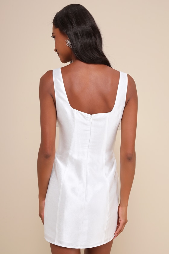 White Sleeveless Dress - Ribbon Bow Dress - A-Line Mini