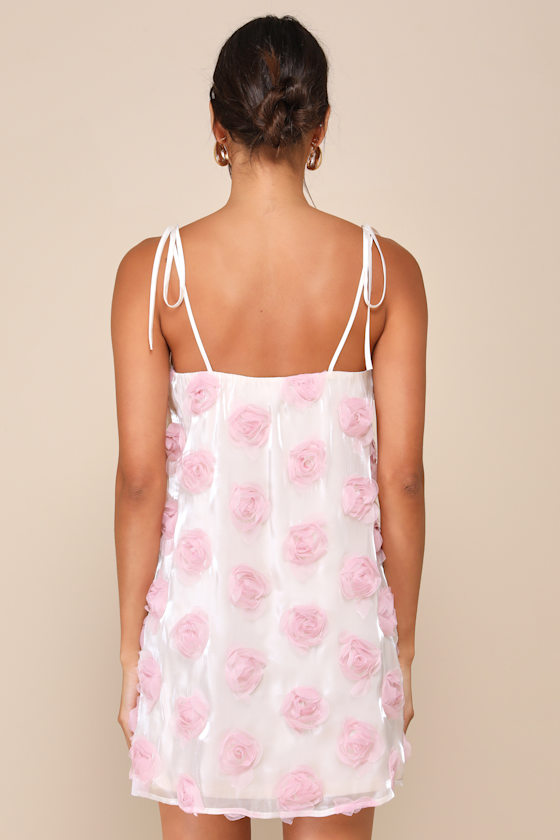 Lulus Luminous Glow Shiny Ivory Rosette Tie-strap Mini Dress In Ivory