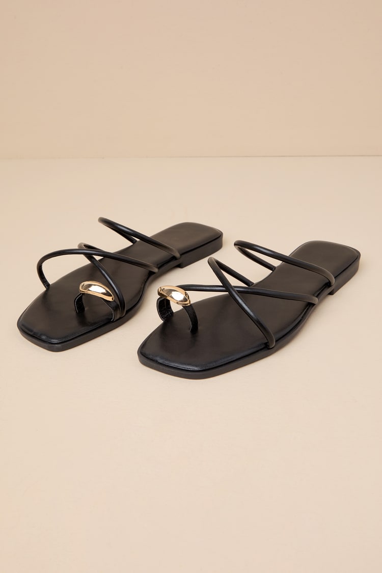Darian Black Strappy Slide Sandals