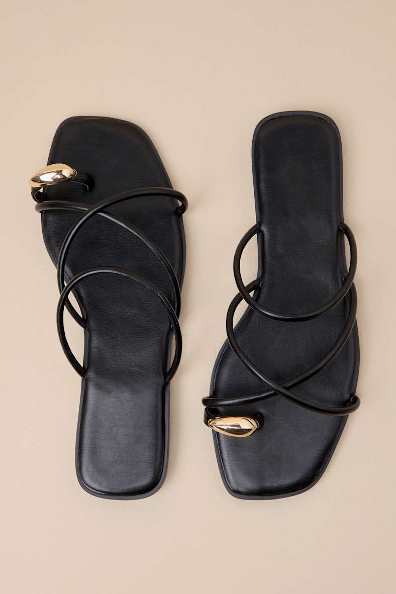 Darian Black Strappy Slide Sandals