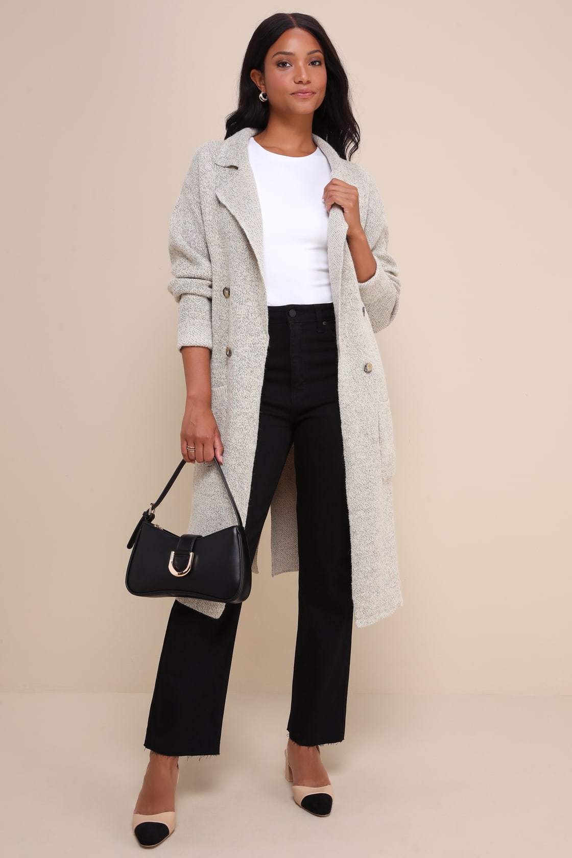 Cuddle Club Beige Long Sleeve Sweater Coat