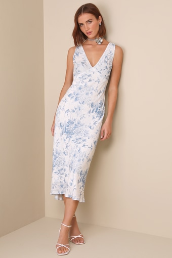 Picture-Perfect Days White Floral Lace V-Neck Midi Dress 1