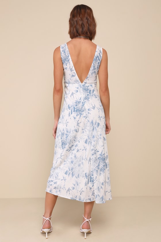 Lulus Picture-perfect Days White Floral Lace V-neck Midi Dress In White