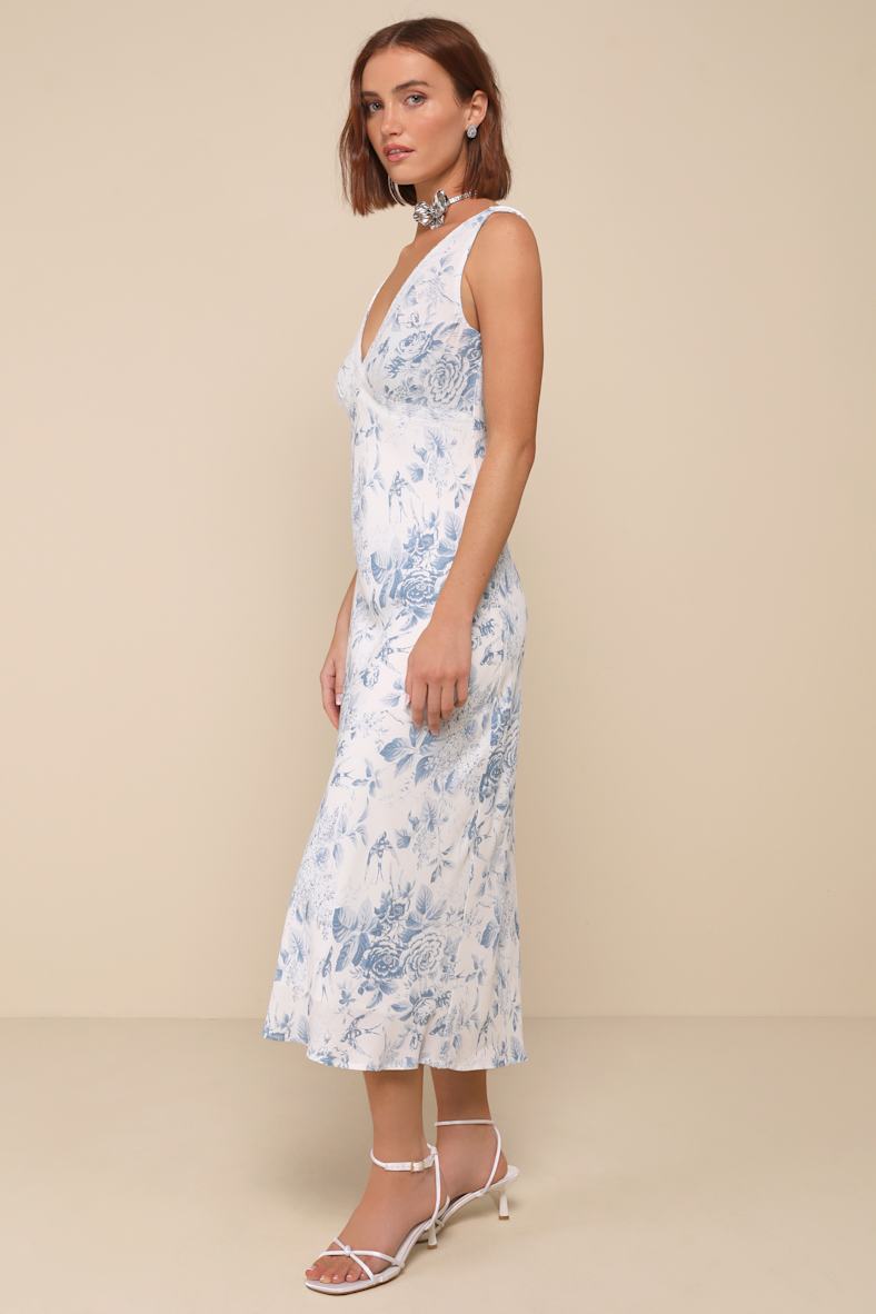 Picture-Perfect Days White Floral Lace V-Neck Midi Dress